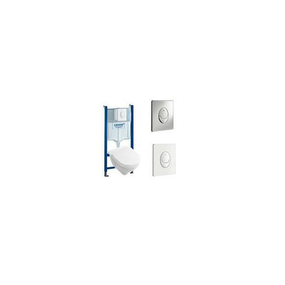 Pack Wc Suspendu Compact Sans Bride O.novo + Abattant + Plaque + Bâti Grohe, Plaque Blanche