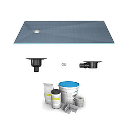 Receveur Écoulement Centré Largeur Fundo Primo + Ecoulement Grille Carrée + Kit D Étancheité, 160 X 100, Ecoulement Vertic