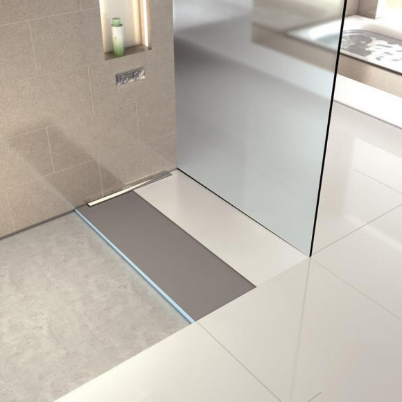 Receveur À Carreler + Barette Finition Inox Fundo Riolito Neo, 120 X 120, Ecoulement Horizontal