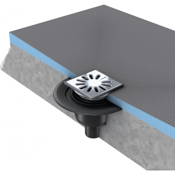 Receveur Écoulement Centré Largeur Fundo Primo + Ecoulement Grille Carrée + Kit D Étancheité, 140 X 90, Ecoulement Horizon