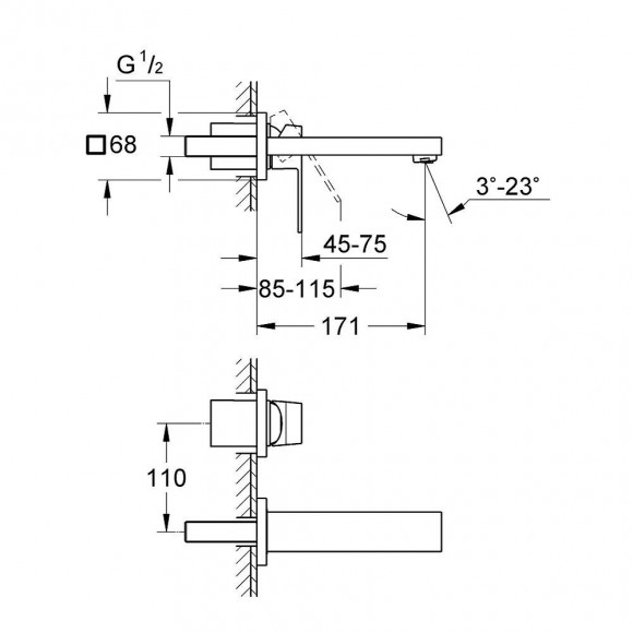 Façade Mitigeur Eurocube 2 Trous Lavabo Taille S Saillie 171 Chromé
