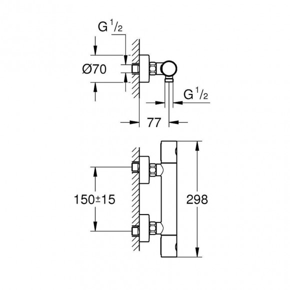 Mitigeur Thermostatique Douche Grohtherm 800 + Barre De Douche + Porte Savon + Douchette Tempesta