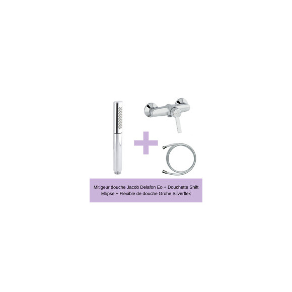 Mitigeur De Douche Eo + Douchette 2 Jets Shift Ellipse + Flexible Silverflex