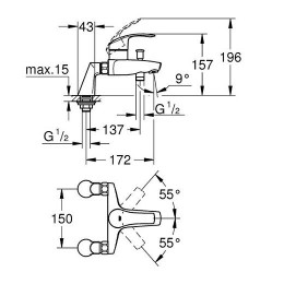 Lot Mitigeur Bain/douche Eurosmart 33303002 X2