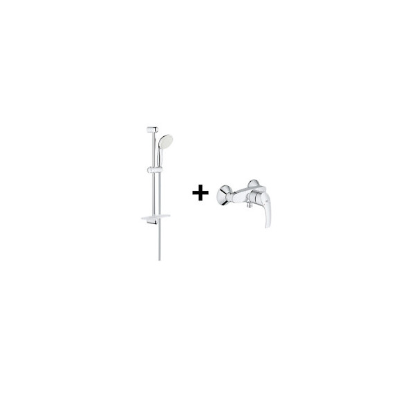 Pack Douche Eurosmart Mitigeur Douche + Douchette + Barre De Douche + Porte Savon