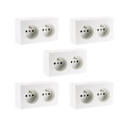 Lot De 5 Prises 2p+t 16a Double Pré Câblée Saillie - Bel'vue