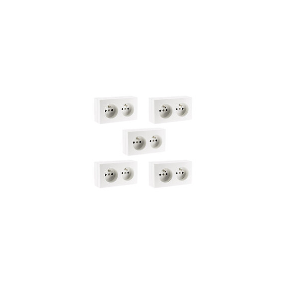 Lot De 5 Prises 2p+t 16a Double Pré Câblée Saillie - Bel'vue