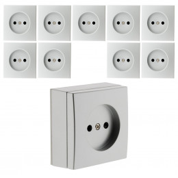 Lot De 10 Prises 2p 10a Saillie Bel'vue - Chrome - Bel'vue