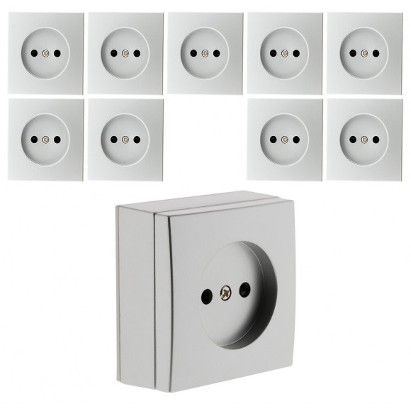 Lot De 10 Prises 2p 10a Saillie Bel'vue - Chrome - Bel'vue