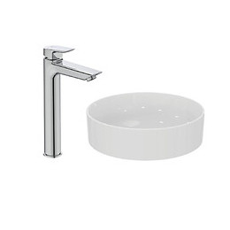 Idéal Standard Pack Vasque À Poser Ronde Conca 45 Cm Blanche + Mitigeur Lavabo Réhaussé Tesi Chrome