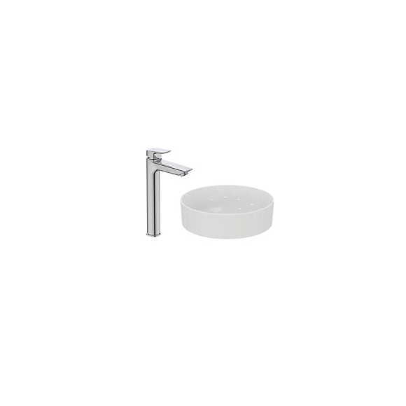 Idéal Standard Pack Vasque À Poser Ronde Conca 45 Cm Blanche + Mitigeur Lavabo Réhaussé Tesi Chrome