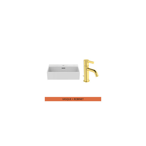 Ideal Standard Pack Vasque 50x40 Extra Avec Trop Plein + Mitigeur Joy Couleur, Or