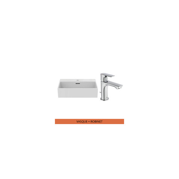 Ideal Standard Pack Vasque 50x40 Extra Avec Trop Plein + Mitigeur Connect Air Couleur, Chrome