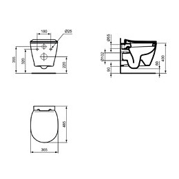 Ideal Standard Pack Wc Suspendu Compact Connect Space + Abattant + Plaque + Bâti Grohe, Blanc Alpin