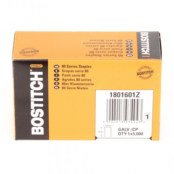 Bostitch Agrafes 5 000 Pièces Série 80 De Base, Longueur 16 Mm (1801601z)
