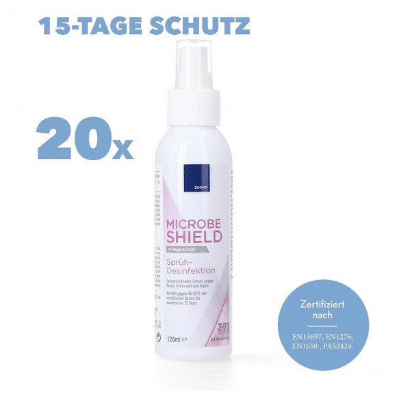 Zoono Z-71 Micobe Shield 20x Désinfectant De Surface 120 Ml Protection Pendant Au Moins 15 Jours Sur Les Surfaces Contre 99,99