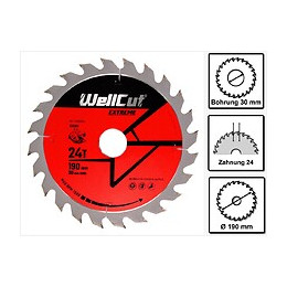 Wellcut Wc-c1903024 Tct Lame De Scie 190 X 2,4 X 30 Mm, 24 Dents