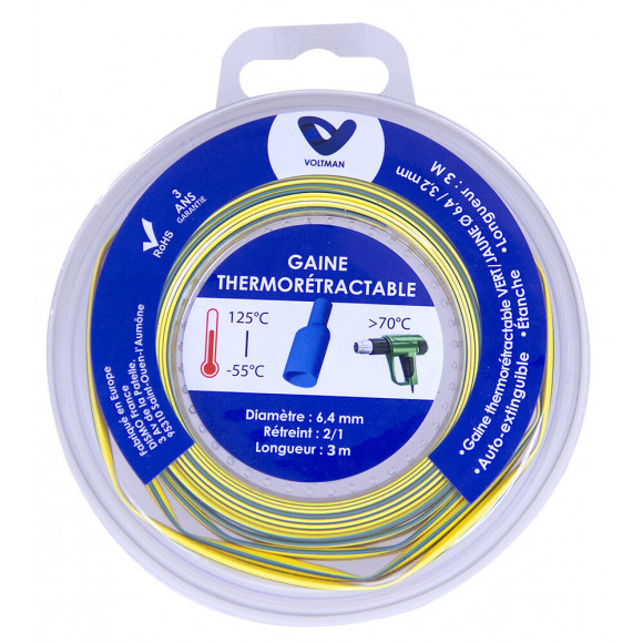 Gaine Thermorétractable En Dévidoir Ø 6,4/3,4mm X 5 Mètres Vert/jaune