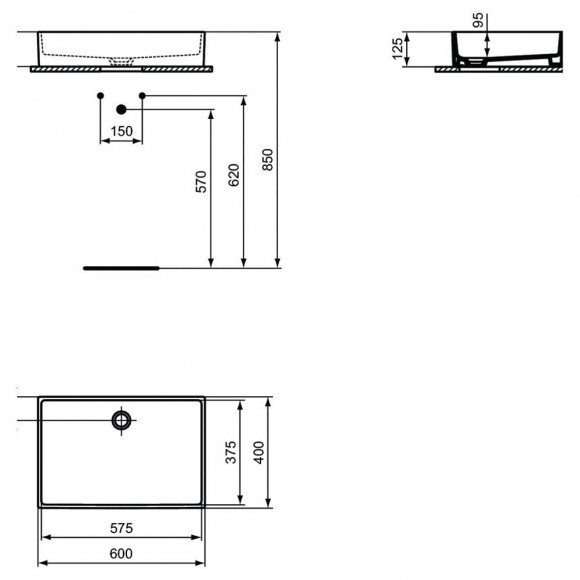 Vasque À Poser 60 X 40 Cm Extra, Sans Trop Plein Et Sans Bonde