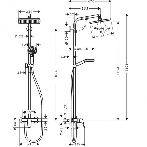 Colonne De Douche Crometta E Showerpipe 240 1jet, Mitigeur Mécanique