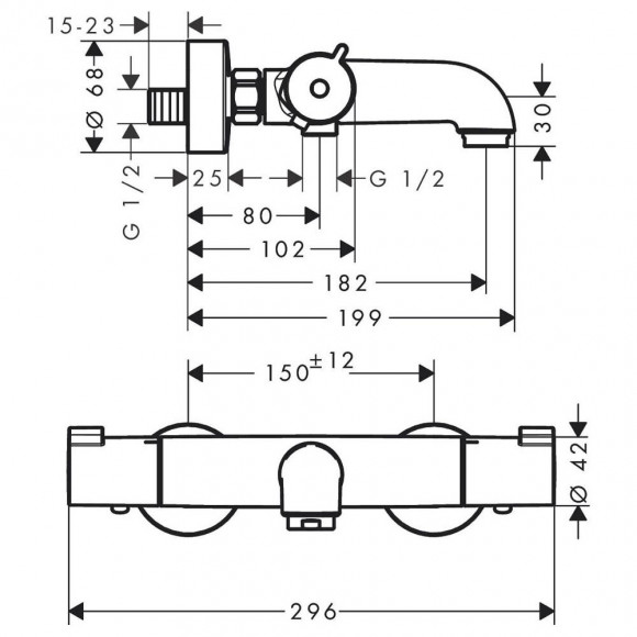 Hansgrohe Mitigeur Bain Douche Thermostatique Mural 2 Trous 1001 Chrome