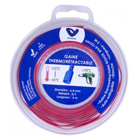 Gaine Thermoratractable Ø 6,43,4mm X 5 Mètres Rouge