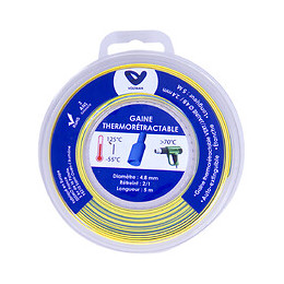 Gaine Thermoratractable Ø 4,8/2,4mm X 5 Mètres, Auto-extinguible, Vert/jaune, Étanche, Température D'utilisation -55 /+ 125