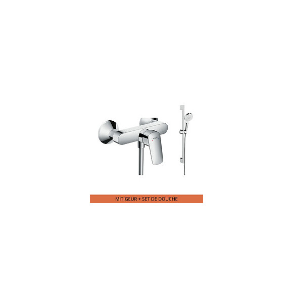 Hansgrohe Pack Mitigeur Douche Mécanique Mural 2 Trous Logis 1 Sortie Chrome Complet
