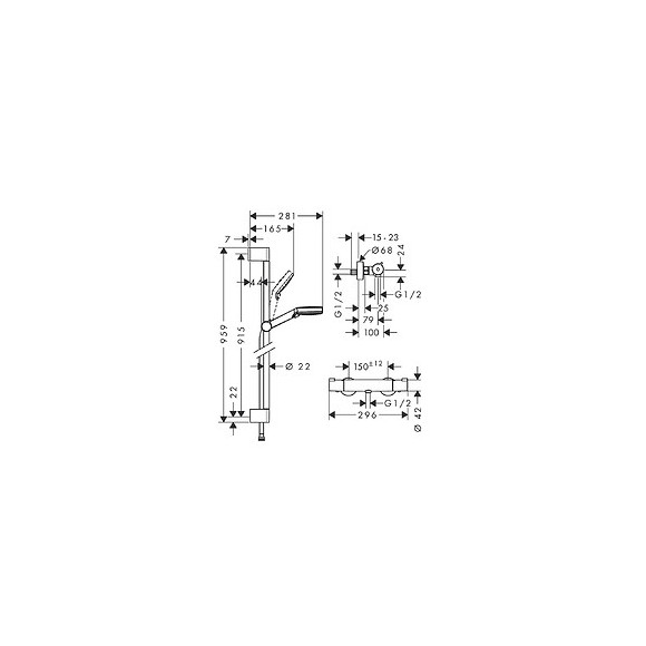 Ensemble Douche Avec Mitigeur Thermostatique Hansgrohe Combi Vario Ecostat 1001 Cl
