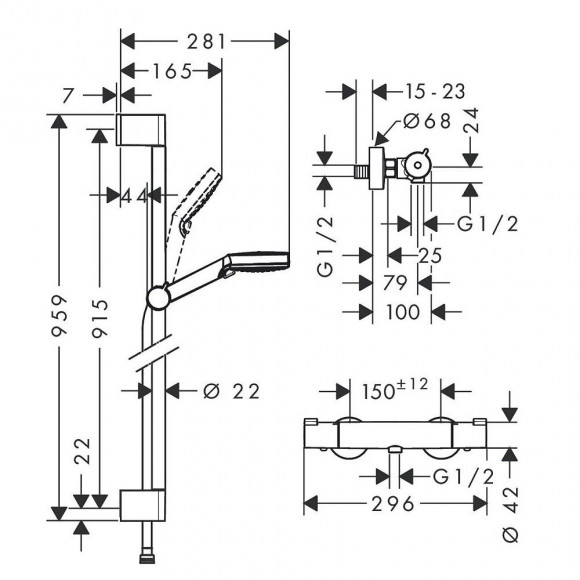Ensemble Douche Avec Mitigeur Thermostatique Hansgrohe Combi Vario Ecostat 1001 Cl