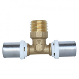 Té À Sertir Pour Tube Multicouche Ø20 -  Mâle 15/21 Au Centre :  Ø20 -m15/21-ø20