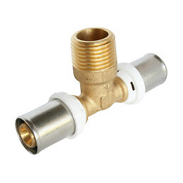 Té À Sertir Pour Tube Multicouche Ø20 -  Mâle 15/21 Au Centre :  Ø20 -m15/21-ø20