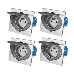 Lot De 4 Prises 16a 2p+t Finition Alu Brossé - Ip44 Avec Boîte D'installation