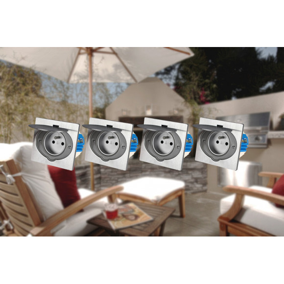 Lot De 4 Prises 16a 2p+t Finition Alu Brossé - Ip44 Avec Boîte D'installation