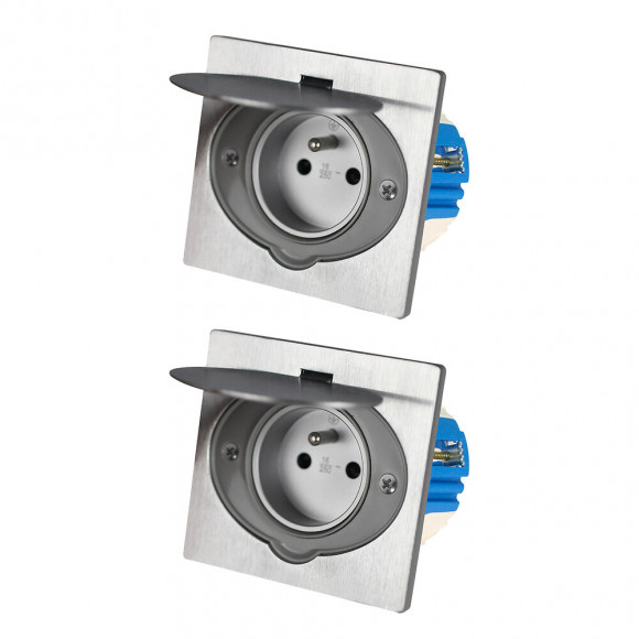 Lot De 2 Prises De Sol 16a 2p+t Finition Alu Brossé - Ip44 Avec Boîte D'installation