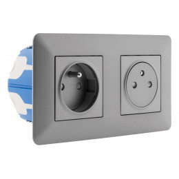 Double Prise Affleurante 2p+t 16a Livrée Avec Boîte D?encastrement Titanium - Artezo