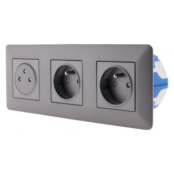 Triple Prise Affleurante 2p+t 16a Livrée Avec Boîte D?encastrement Titanium - Artezo