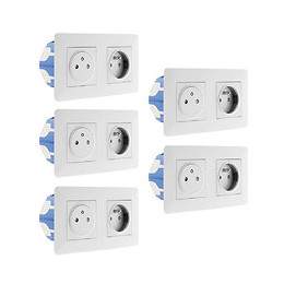 Lot De 5 Doubles Prises 2p+t 16a Livrée Avec Boîte D?encastrement Blanche - Artezo