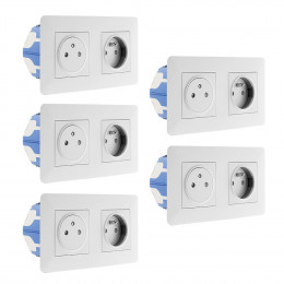 Lot De 5 Doubles Prises 2p+t 16a Livrée Avec Boîte D?encastrement Blanche - Artezo