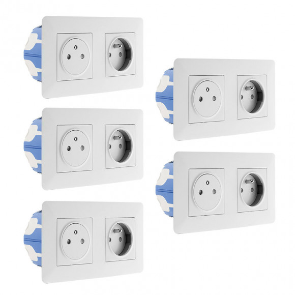 Lot De 5 Doubles Prises 2p+t 16a Livrée Avec Boîte D?encastrement Blanche - Artezo