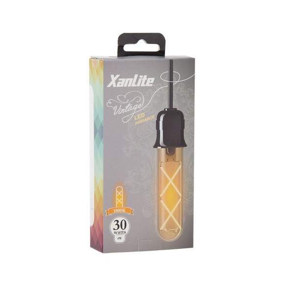 Ampoule Led (t125) Tube / Vintage Au Verre Ambré, Culot E27, 4w Cons. (30w Eq.), 323 Lumens, Lumière Blanc Chaud