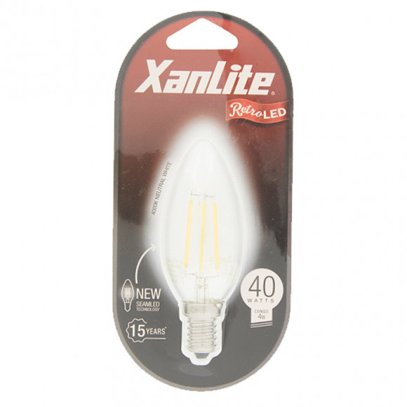 Ampoule À Filament Led Flamme, Culot E14, 4w Cons. (40w Eq.), Lumière Blanc Neutre