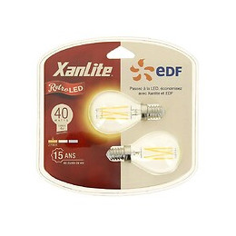 Lot X2 Ampoules À Filament Led Edf, Sphériques, Culot E14, Conso 4w Eq. 40w, Blanc Chaud