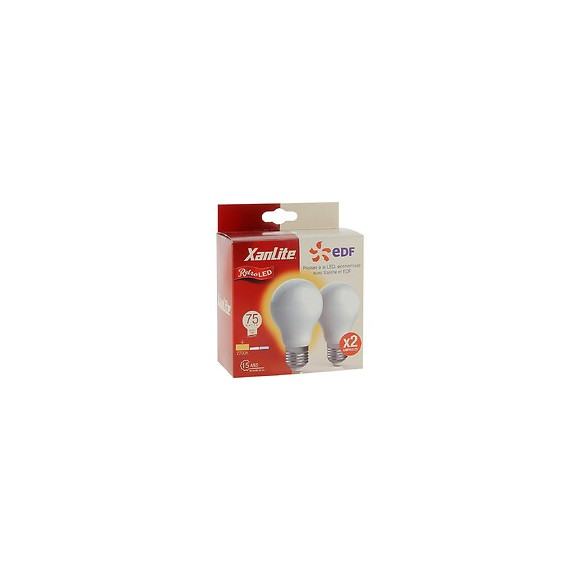 Lot X2 Ampoules À Filament Led Edf, Standard, Opaque, Culot E27, Conso 8w Eq. 75w, Blanc Chaud