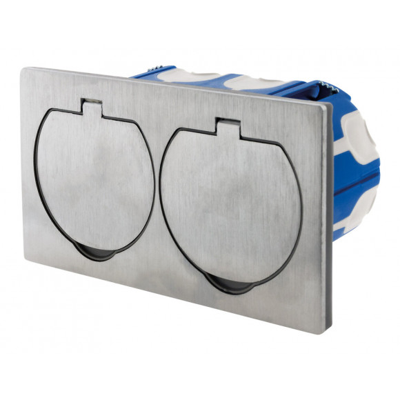 Double Prise De Sol 16a 2p+t Finition Alu Brossé - Ip55 Avec Boîte D'installation