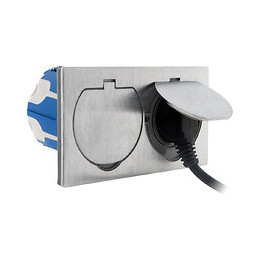 Double Prise De Sol 16a 2p+t Finition Alu Brossé - Ip55 Avec Boîte D'installation