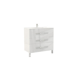 Meuble À Poser Alan - L90cm - Blanc - Laqué Brillant - Livré Monté