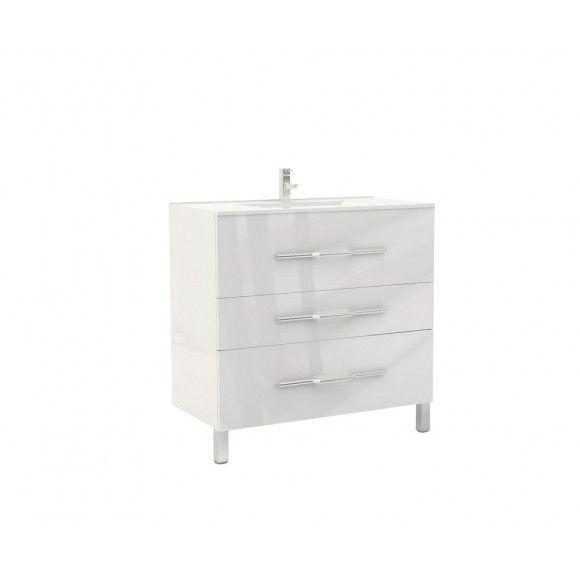 Meuble À Poser Alan - L90cm - Blanc - Laqué Brillant - Livré Monté