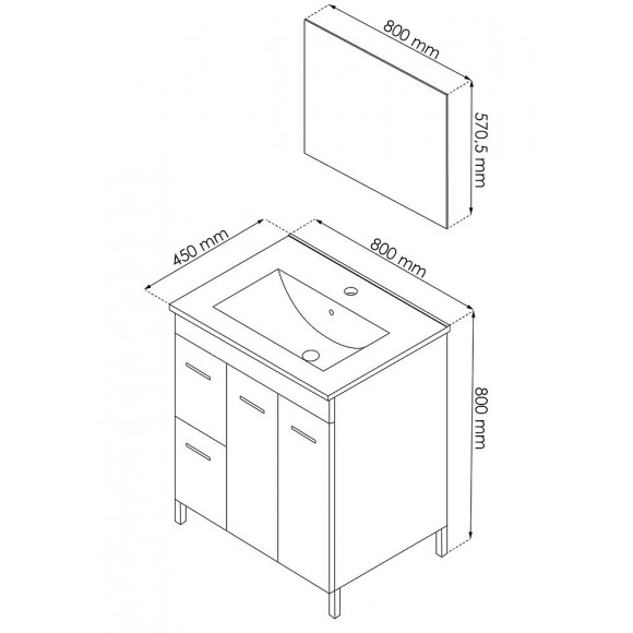 Meuble À Poser Aktiva - 80cm - Bois Gris - Mélaminé - Livré En Kit