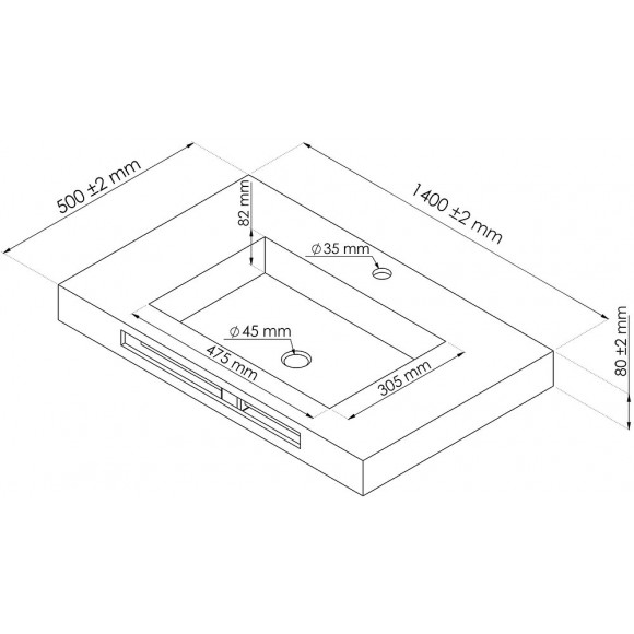 Plan Vasque À Suspendre Liceo - 140cm - Solid Surface - Avec Trop Plein Et Bonde